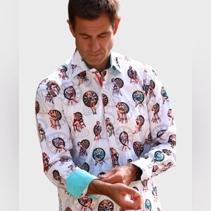 Claudio Lugli Dartboard Pinup Print Shirt mens 3XL (may run small) white button